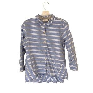 Habitat Blouse Blue White Button Up Linen Relaxed Lagenlook‎ Vacation Resort XS